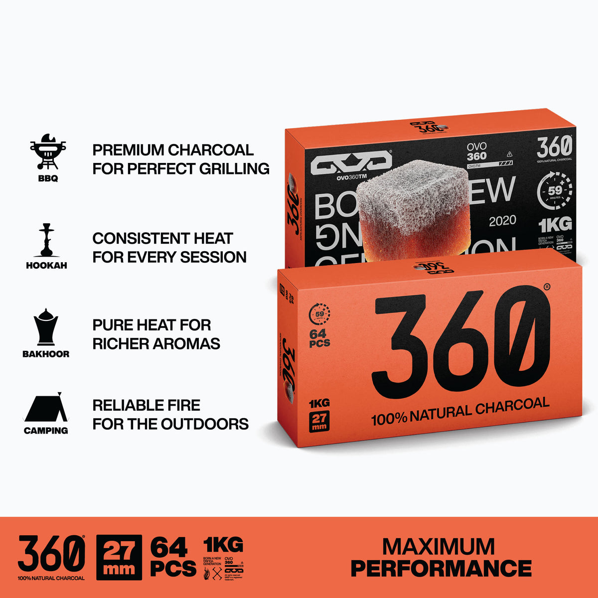 OVO 360 Charcoal 1kg Cubes 27mm